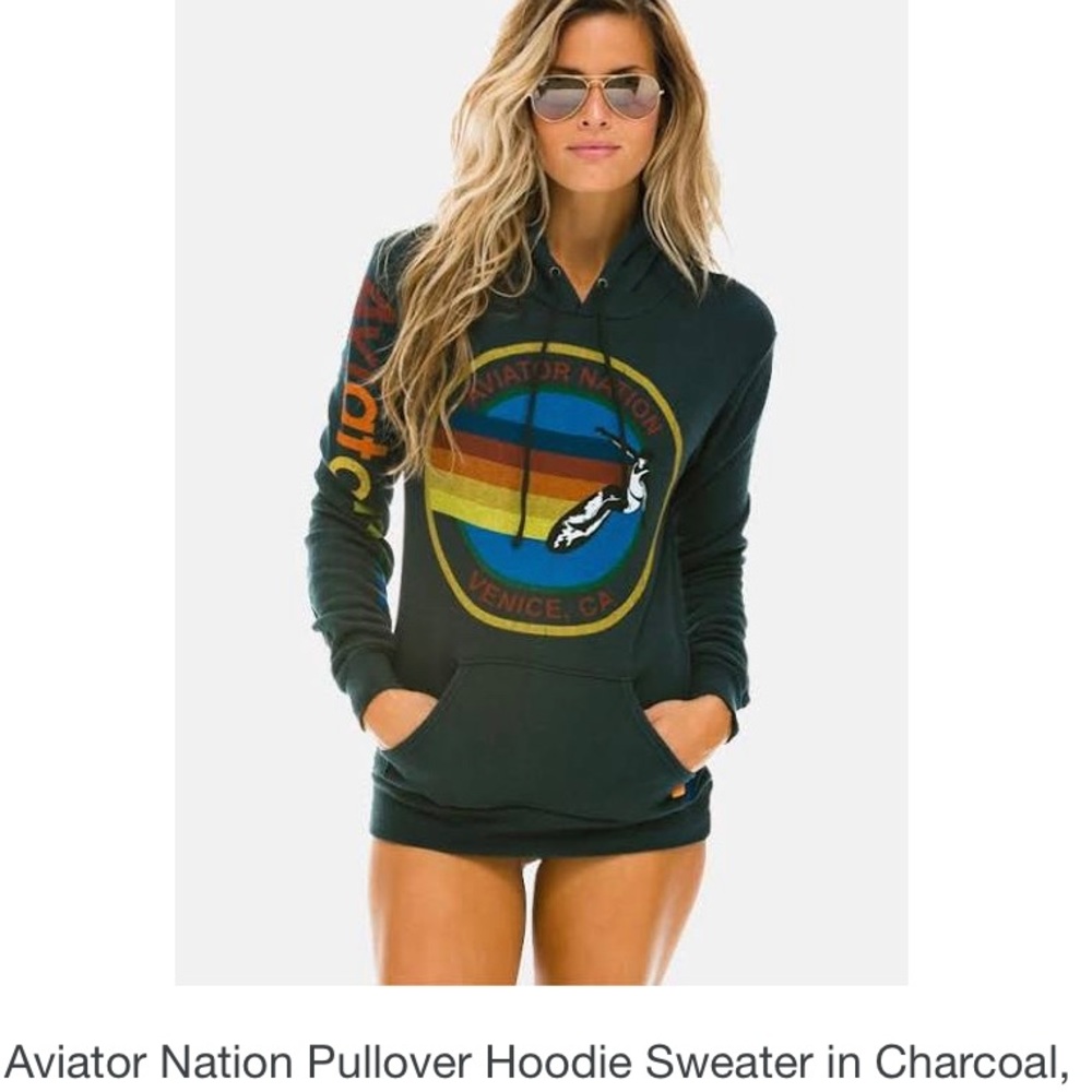 Aviator Nation Pullover Hoodie in Charcoal, Size M